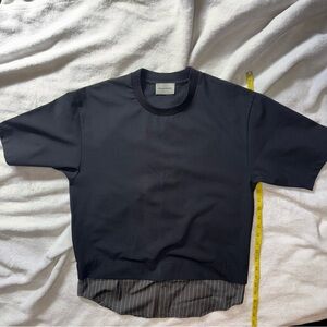 Solid Homme by Wooyoungmi Black Crewneck Top w Illusion Pinstripe Layer Medium